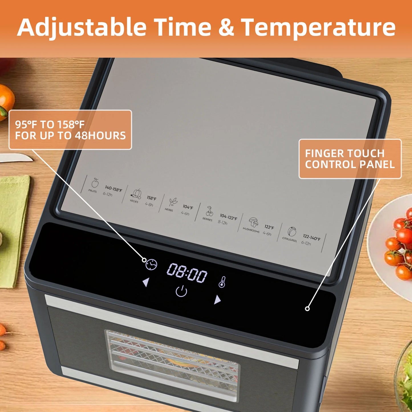Food Dehydrator Machine with 6 Stainless Steel Trays, Best Timer Temperature Control Machine at Home for Jerky, Herbs, Dog Treats, Meat, Fruit, Dark Gray