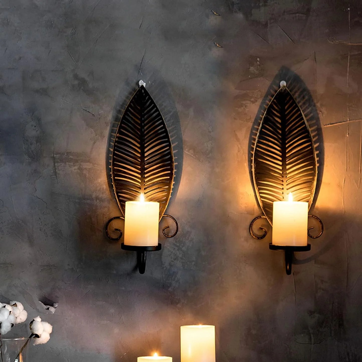Wall Candle Sconce Holder Set of 2, Metal Wall Candle Holder, Hanging Wall Mounted Decorative Candle Holder for Living Room Bedroom Dining Room