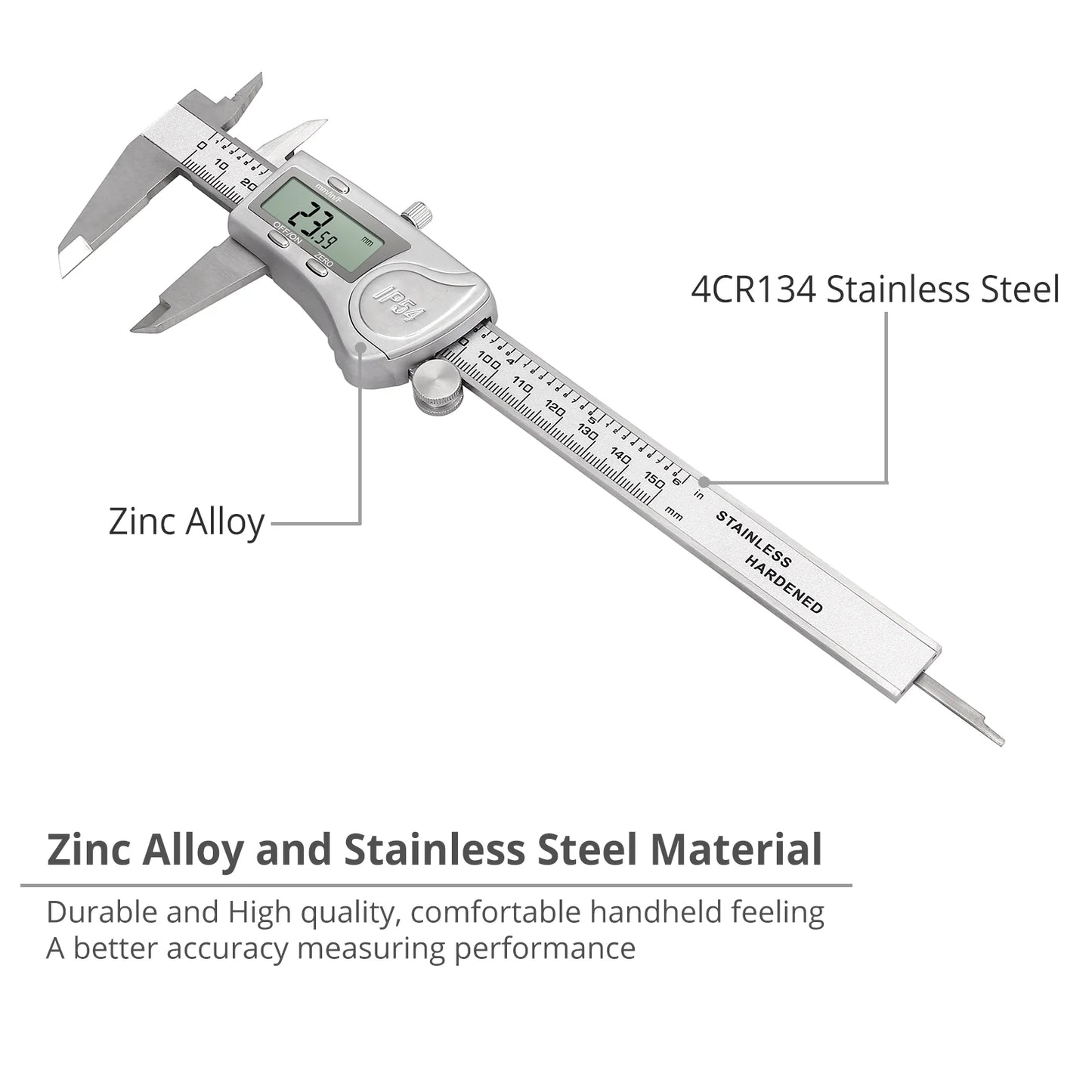 Digital Caliper 6 Inch Electronic Caliper Stainless Steel Measuring Tool Precision Vernier Caliper with Large LCD Screen, Metric/Inch/Fraction Conversion
