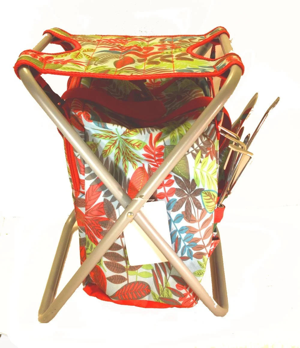 5-Piece Garden Tool Set with Tote and Folding Seat