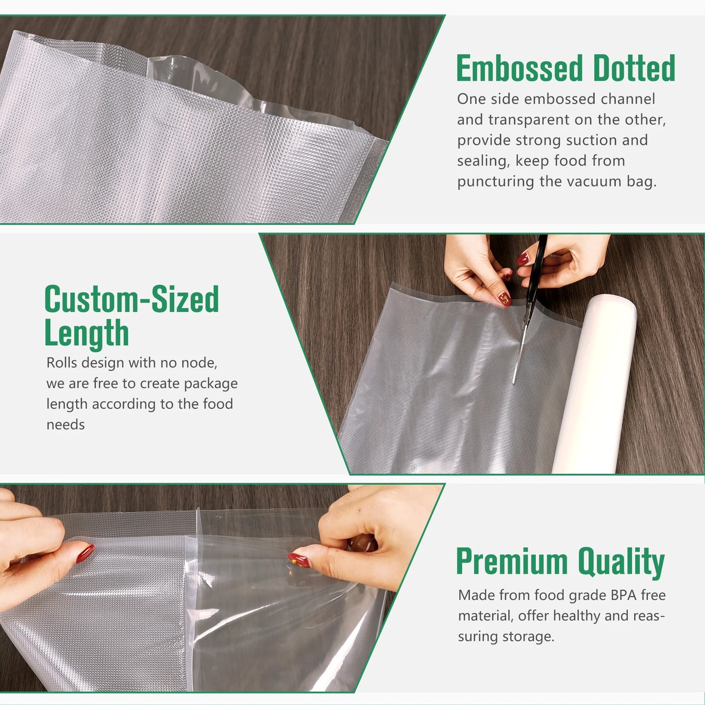Vacuum Sealer Bags for Food Saver,11"X 16' 3 Rolls,Food Saver Bags,Vacuum Seal Bags for Food, Food Saver Bags for Sealer