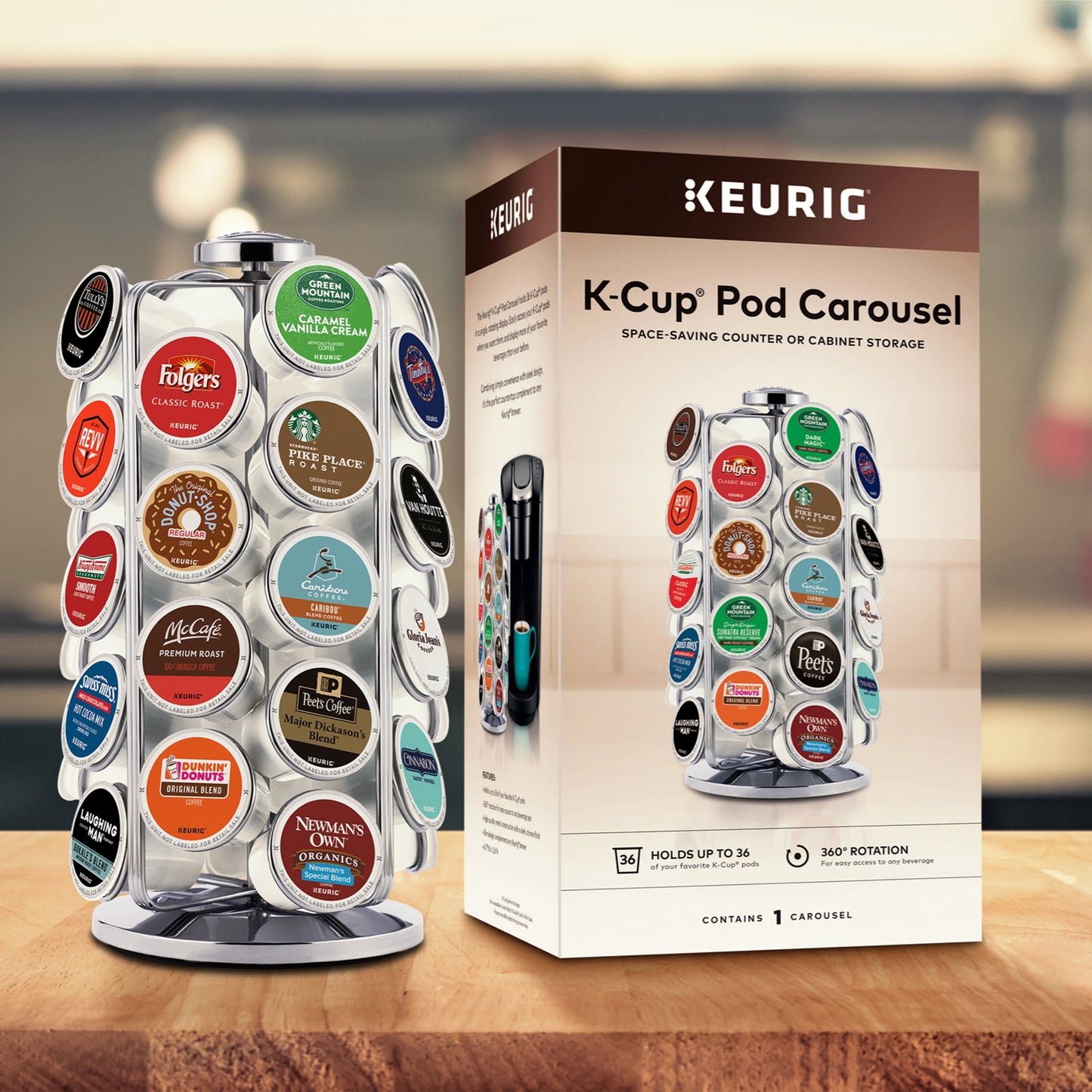 36Ct K-Cup Pod Storage Carousel Coffee Pod Storage Carousel, Holds and Organizes 36 K-Cup Pods, Chrome