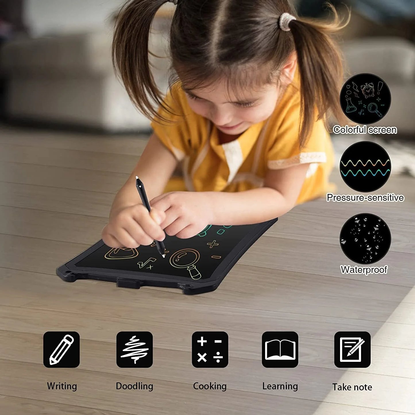 LCD Writing Tablet, 8.5 Inch Reusable Drawing Pad for Kids, Colourful Screen Drawing Tablet Doodle Board W/ Stylus Pen, Toy for 3 4 5 6 7 8 Years Old Kids, Gifts for Kids and Adults, Black