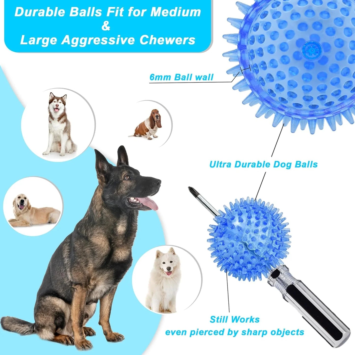 6 Pack 3.5" TPR Dog Chew Toys Squeaky Balls for Medium and Large Dogs