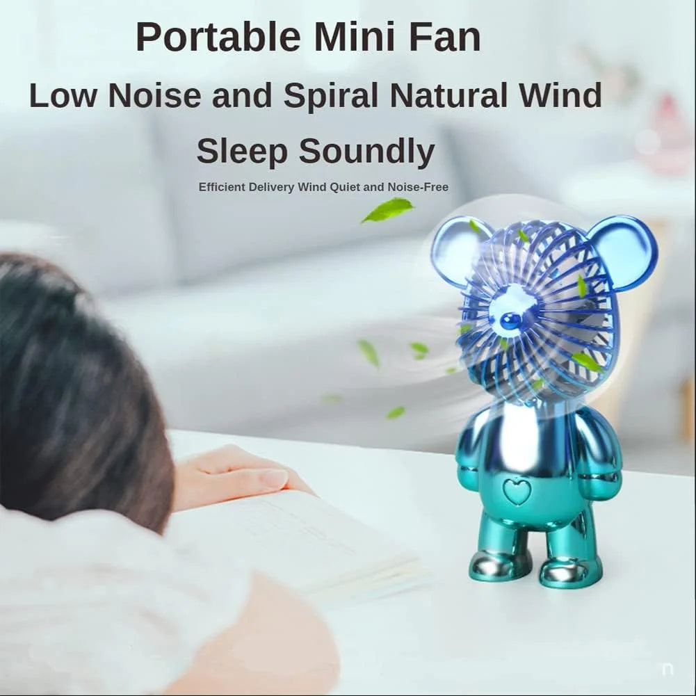 Innotech Portable Fan,Mini Cute Bear Desk Fan Small Quiet,3-Speed Adjustable Usb Powered Fan,Electroplating Cute Shape