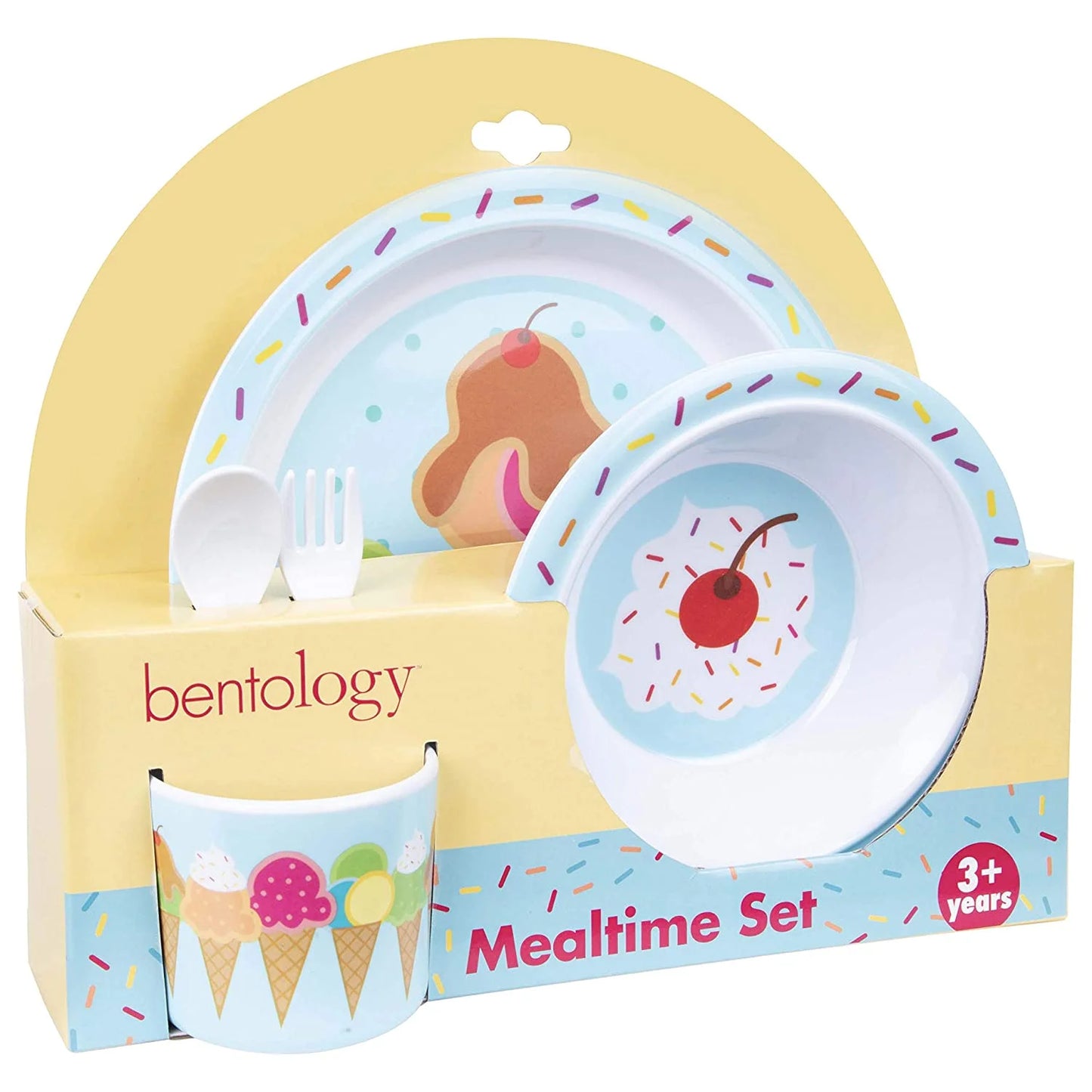 (2 Pack) 5 Pc Mealtime Baby Feeding Set for Kids and Toddlers - Includes Plate, Bowl, Cup, Fork and Spoon Utensil Flatware - Durable, Dishwasher Safe, BPA Free - Ice Cream