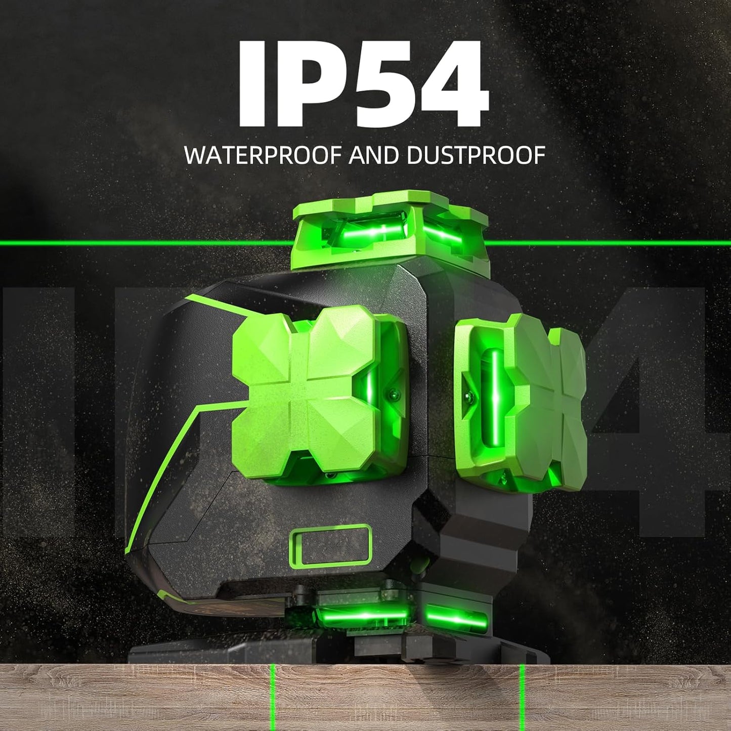 Laser Level 4 X 360° 16 Lines Self-Leveling Alignment Laser Tool with Pulse Mode for Construction and Picture Hanging, Magnetic Bracket, Lifting Base, Li-Ion Battery or 4 AA Batteries - S04CG-L