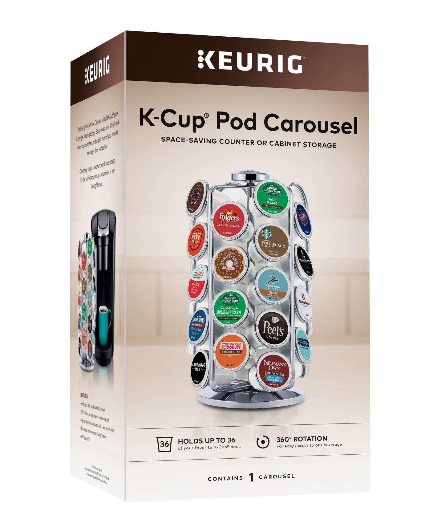 36Ct K-Cup Pod Storage Carousel Coffee Pod Storage Carousel, Holds and Organizes 36 K-Cup Pods, Chrome