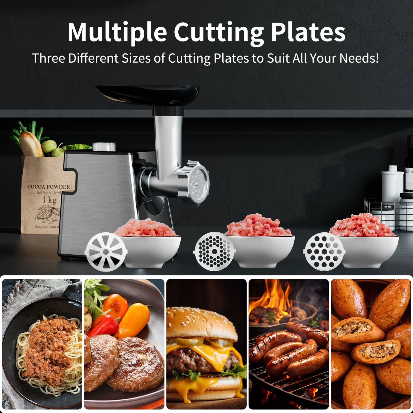 2800W Heavy Duty Electric Meat Grinder with Sausage Stuffer & Kubbe Kit, Stainless Steel Minced Meat Machine with Blade & 3 Grinding Plates, Sausage Maker for Home Kitchen Use