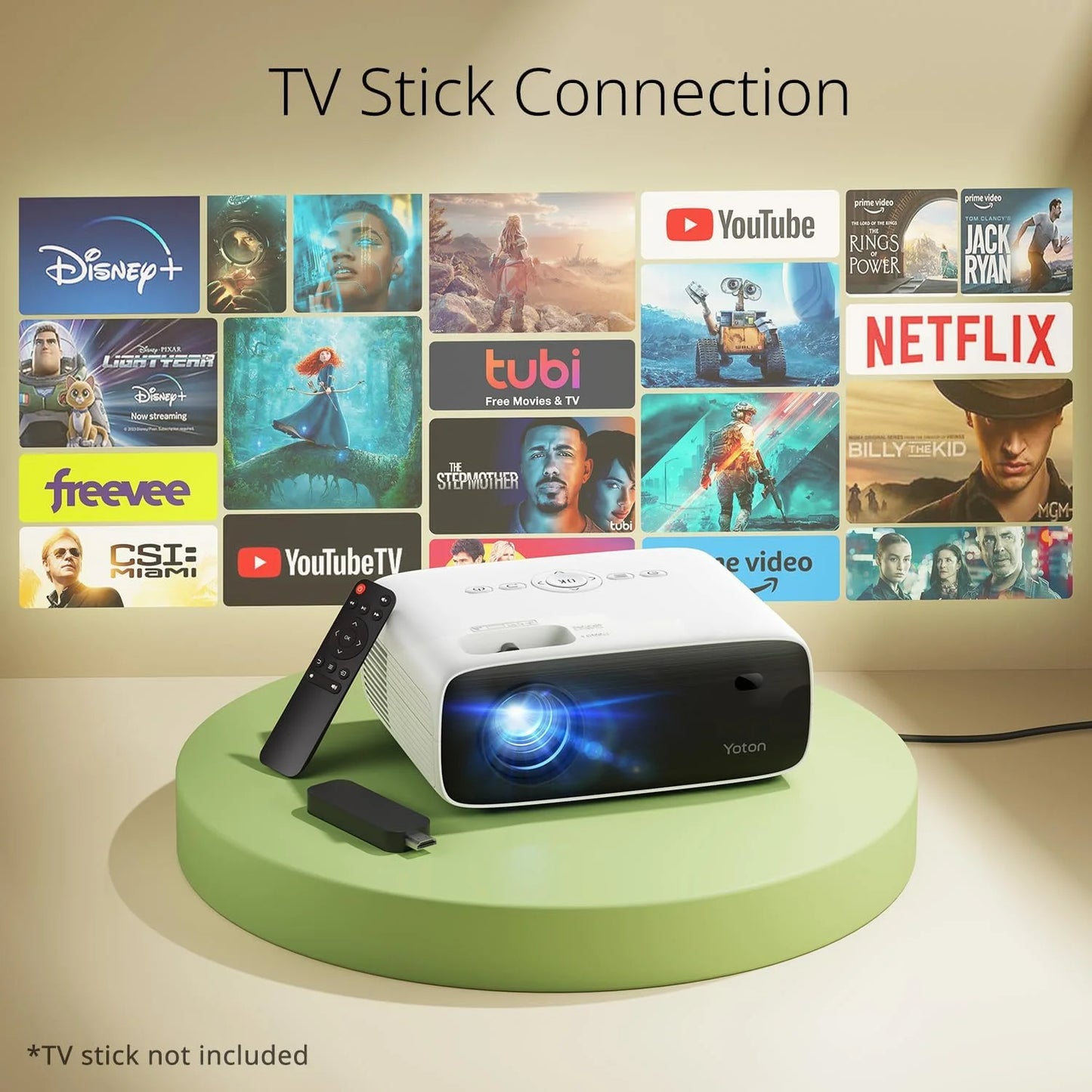 Y6 Mini Projector Bluetooth 4K LCD with Tripod, Retail Packaging, White