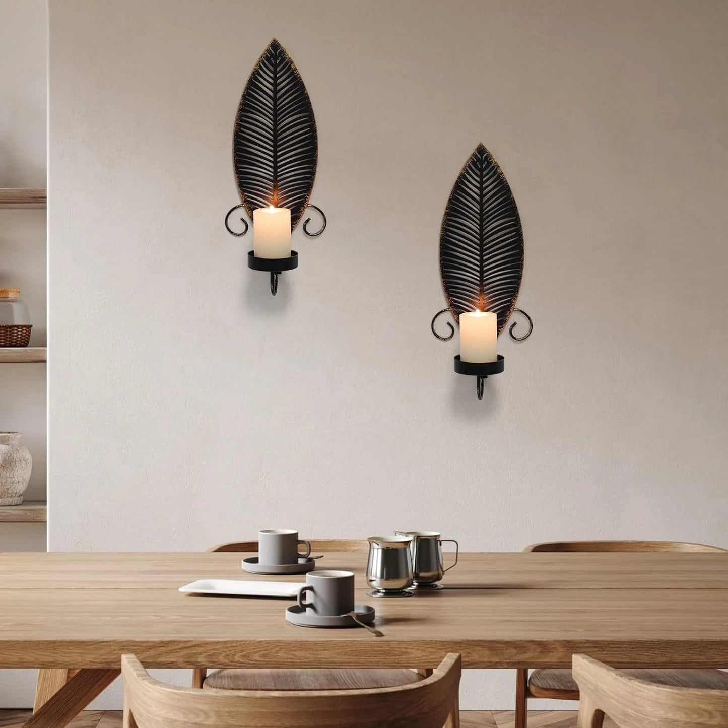 Wall Candle Sconce Holder Set of 2, Metal Wall Candle Holder, Hanging Wall Mounted Decorative Candle Holder for Living Room Bedroom Dining Room