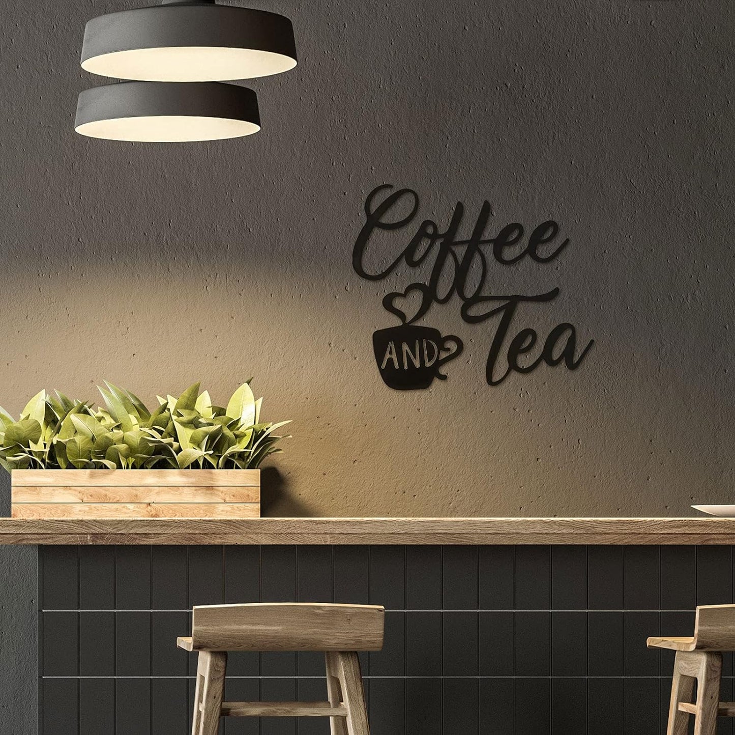 Coffee Sign Metal Hanging Wall Art 12 X 10.2 Inch Black Wall Decor Cafe Bar Letter Sign for Cafe Farmhouse Kitchen(Coffee and Tea)