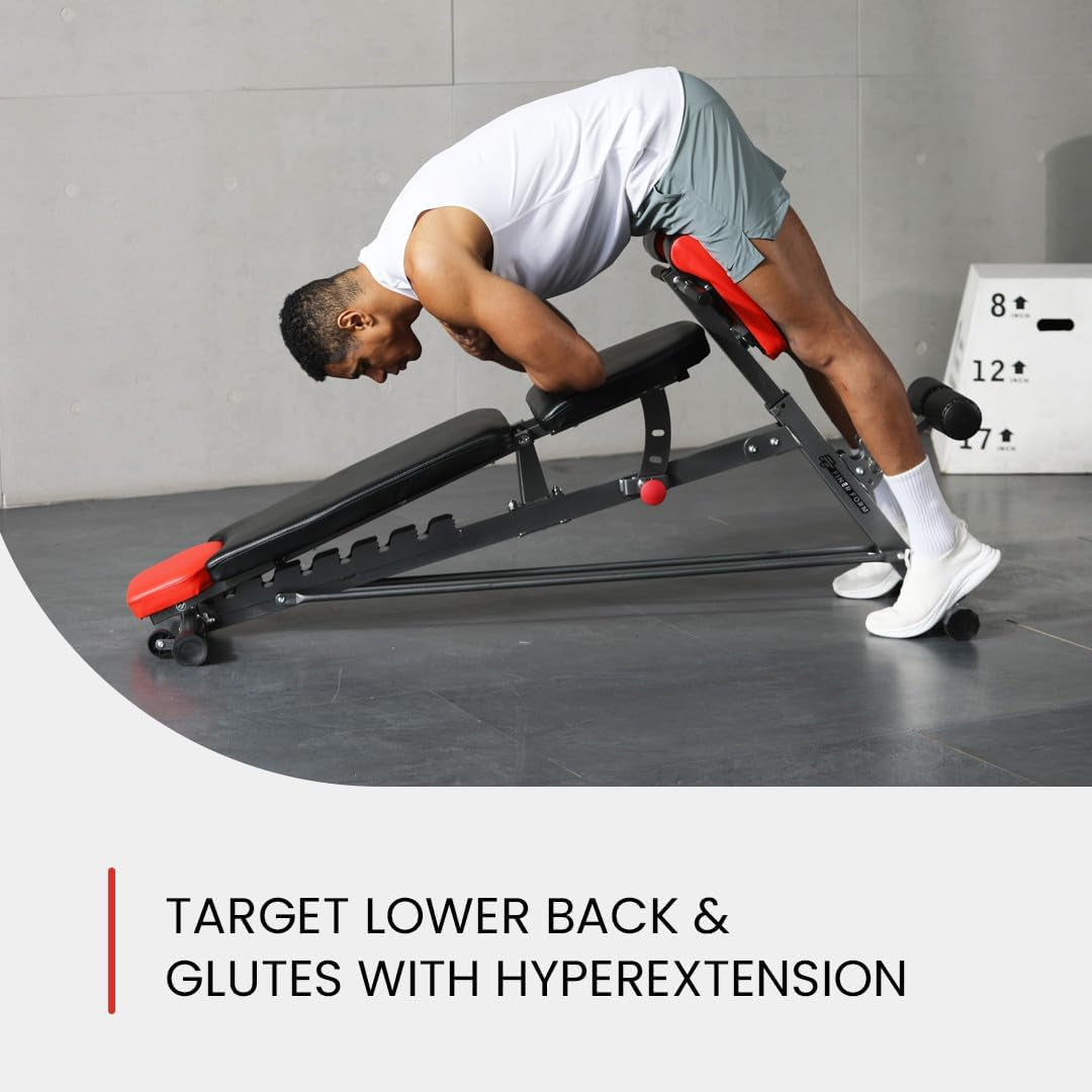 Multi-Functional FID Weight Bench for Full All-In-One Body Workout โ Hyper Back Extension, Roman Chair, Adjustable Ab Sit up Bench, Incline Decline Bench, Flat Bench