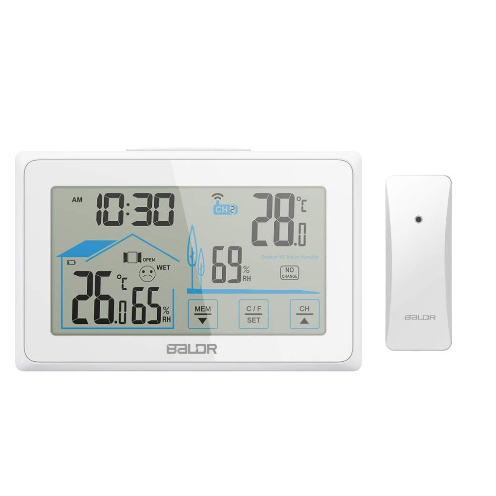 Wireless Indoor/Outdoor Thermometer & Hygrometer - Touch Screen Digital Weather Station with Room Temperature Monitor & Humidity Gauge Meter, Extended Backlit Display for Easy Viewing