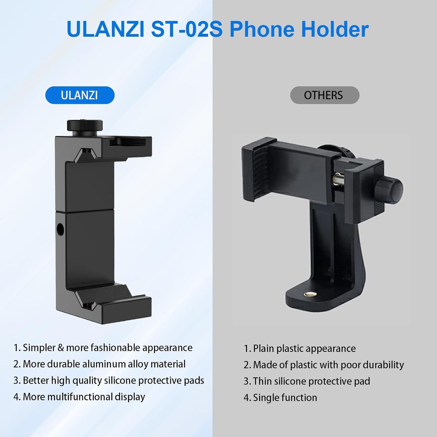 ST-02S Aluminum Phone Tripod Mount W Cold Shoe Mount, Support Vertical and Horizontal, Universal Metal Adjustable Clamp for Iphone 12 11 Pro Xs X Max 8 7 plus Samsung Android Smartphones