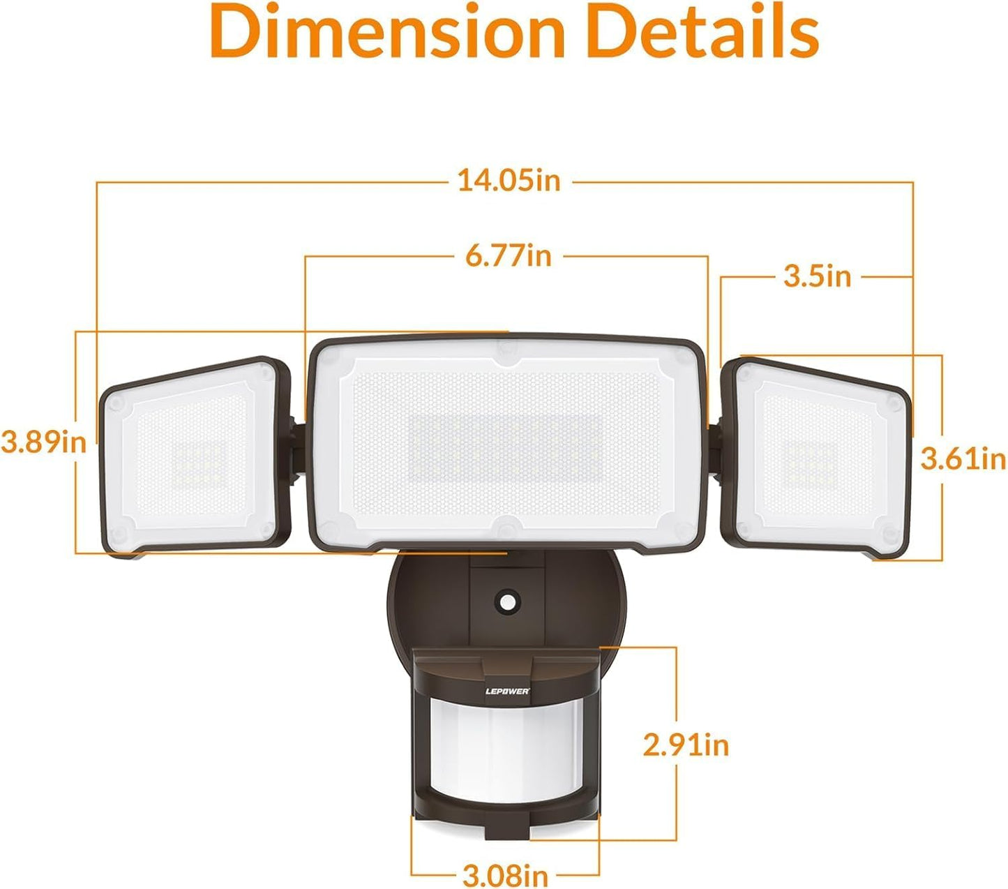 LED Security Light Motion Sensor Light Outdoor, 38W 4200LM Motion Security Light, 5500K, IP65 Waterproof, 3 Head Motion Detected Flood Light for Garage, Yard, Porch (Not Solar Powered, Brown)