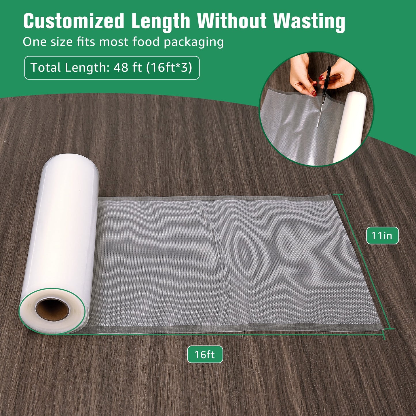 Vacuum Sealer Bags for Food Saver,11"X 16' 3 Rolls,Food Saver Bags,Vacuum Seal Bags for Food, Food Saver Bags for Sealer