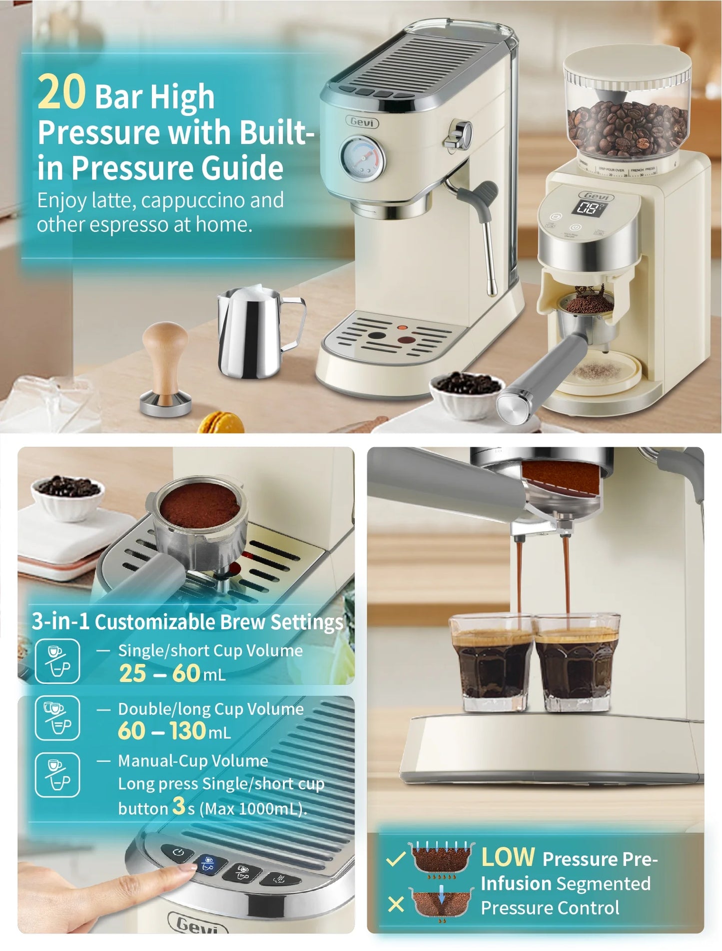 Espresso Machine 20 Bar with Grinder, Professional Espresso Maker with 35 Precise Grind Settings Burr Coffee Grinders Combos, Super-Automatic Espresso Machines, Gift for Coffee Lover