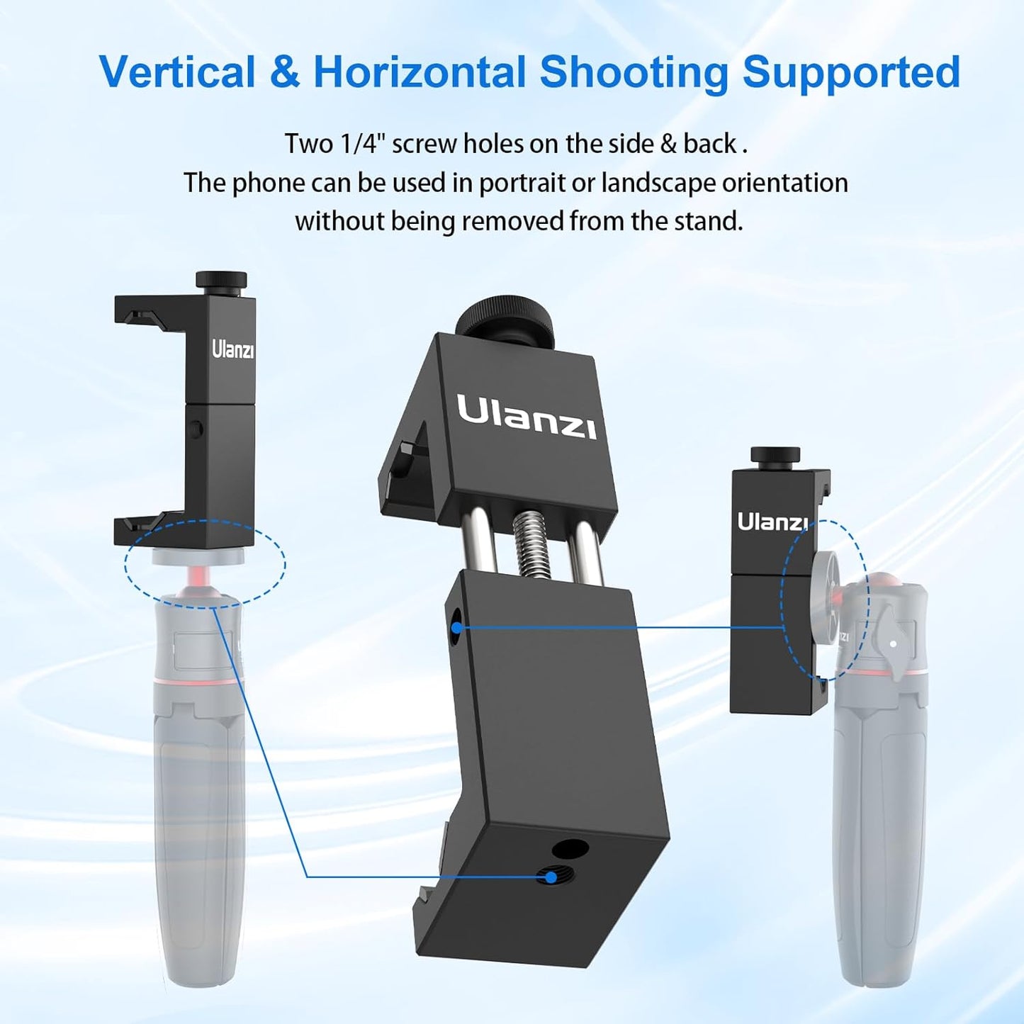 ST-02S Aluminum Phone Tripod Mount W Cold Shoe Mount, Support Vertical and Horizontal, Universal Metal Adjustable Clamp for Iphone 12 11 Pro Xs X Max 8 7 plus Samsung Android Smartphones