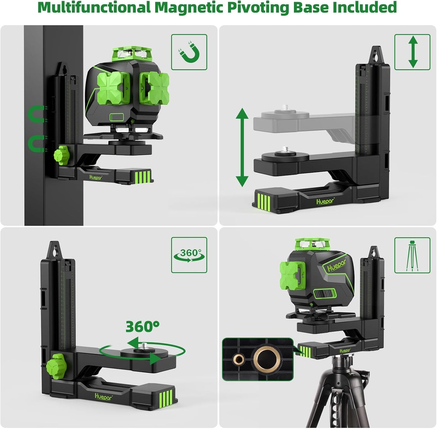 Laser Level 4 X 360° 16 Lines Self-Leveling Alignment Laser Tool with Pulse Mode for Construction and Picture Hanging, Magnetic Bracket, Lifting Base, Li-Ion Battery or 4 AA Batteries - S04CG-L
