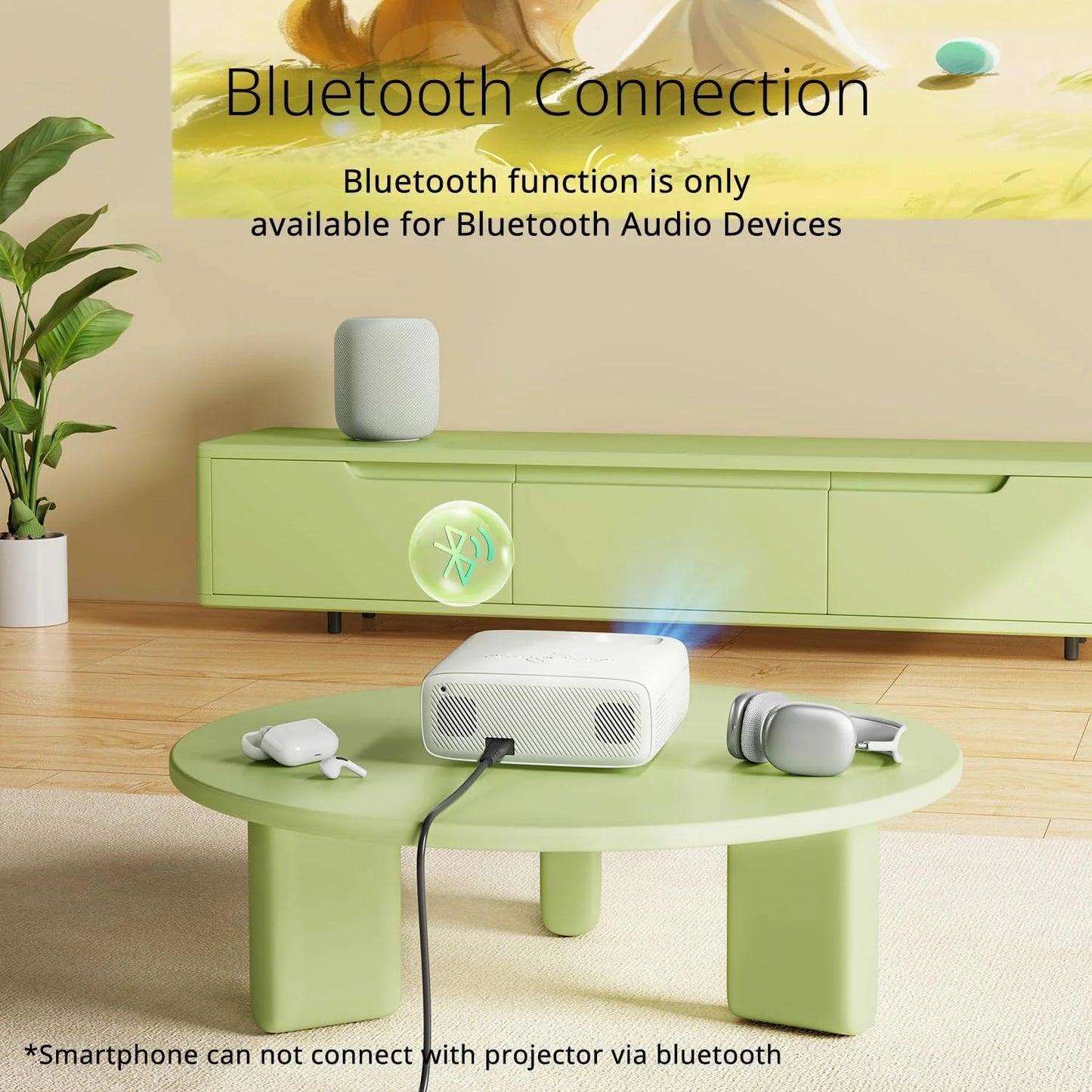 Y6 Mini Projector Bluetooth 4K LCD with Tripod, Retail Packaging, White