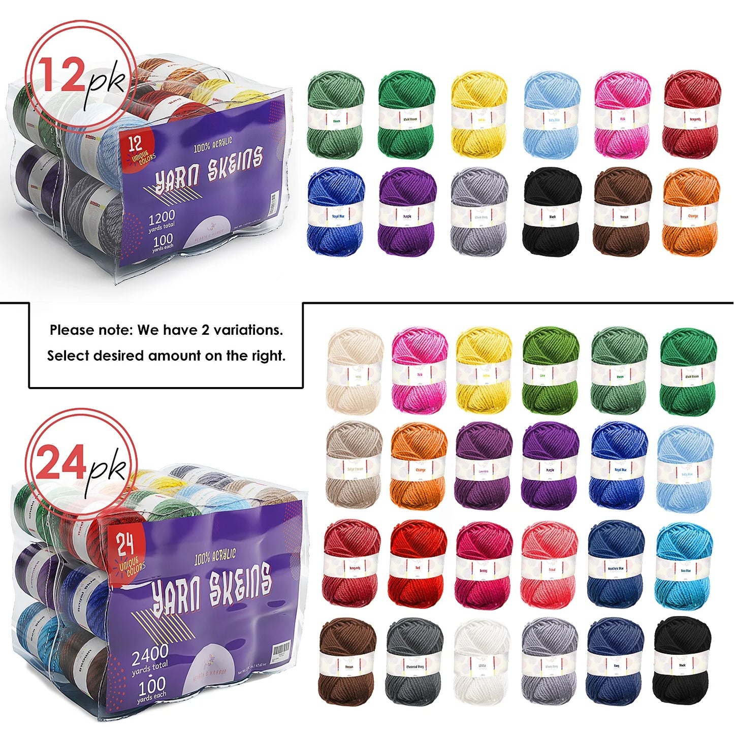 Bulk Yarn for Crochet Kit, Knitting Crochet Yarn Acrylic ,Multi-Colored, 1200 Yards