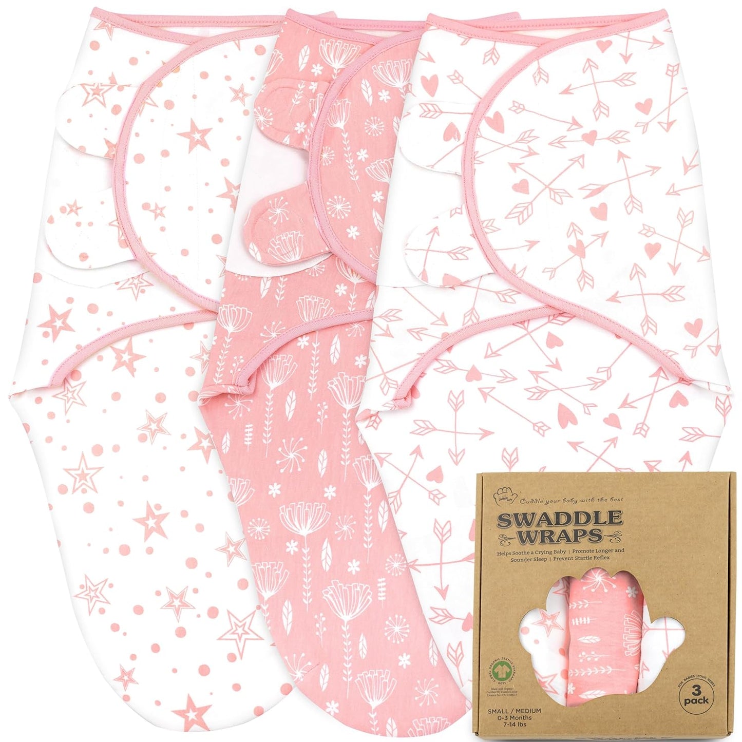 Swaddles for Newborns β 3-Pack Infant Swaddles 0-3 Months β Adjustable Swaddle Sleep Sack β Soft Organic Cotton Baby Wrap for Safe & Cozy Sleep (Rose Pink)