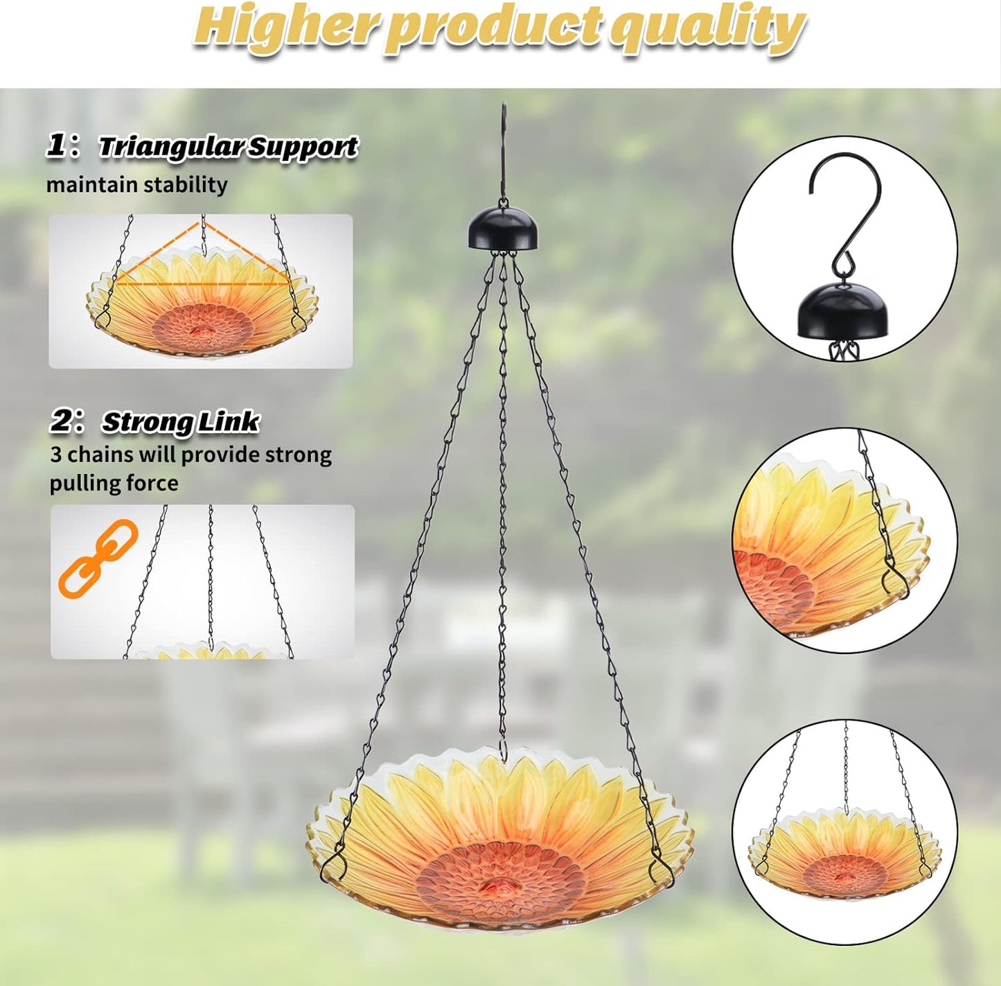 Sunflower 11-Inch Hanging Glass Bird Bath & Feeder for Garden Decoration (Hummingbird)