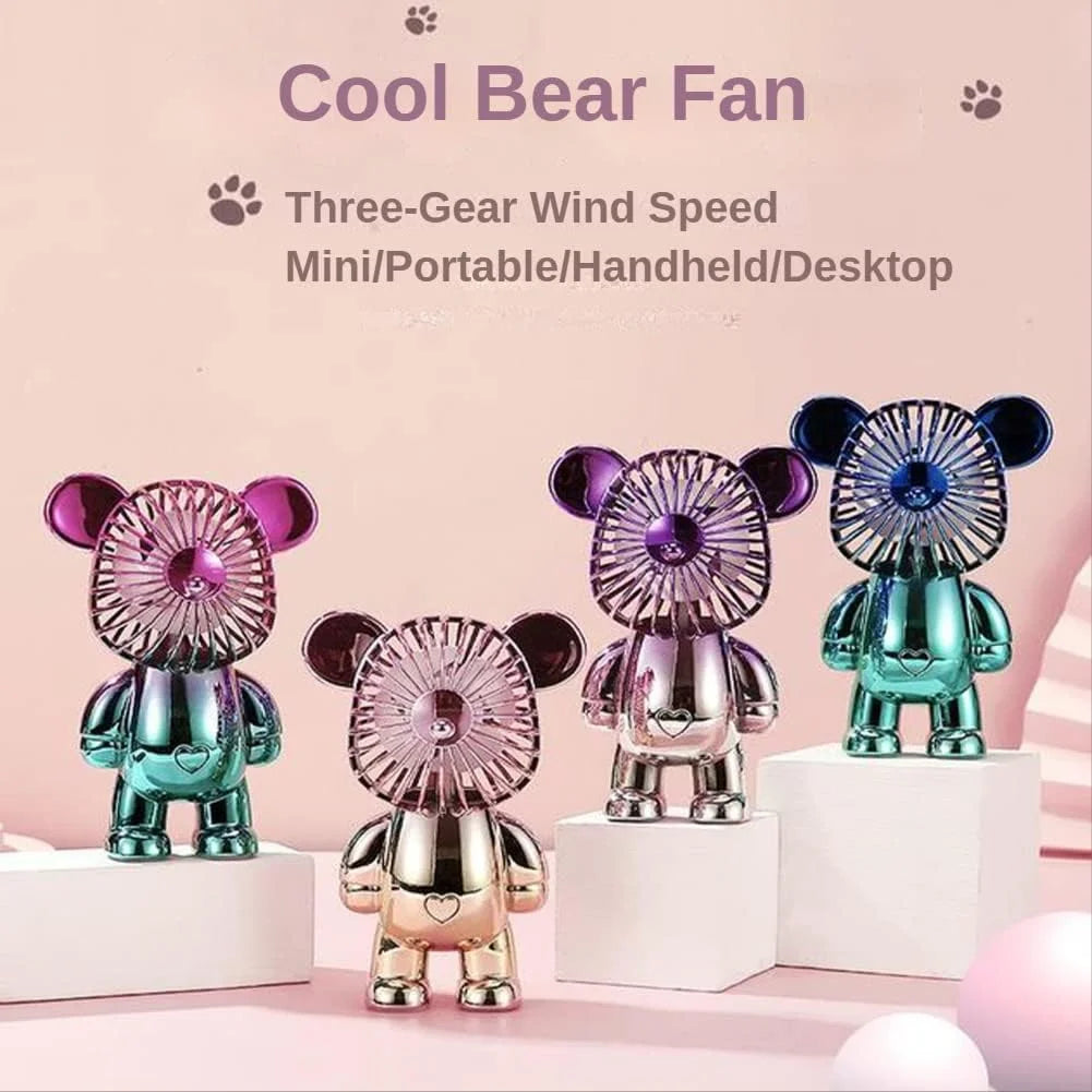Innotech Portable Fan,Mini Cute Bear Desk Fan Small Quiet,3-Speed Adjustable Usb Powered Fan,Electroplating Cute Shape