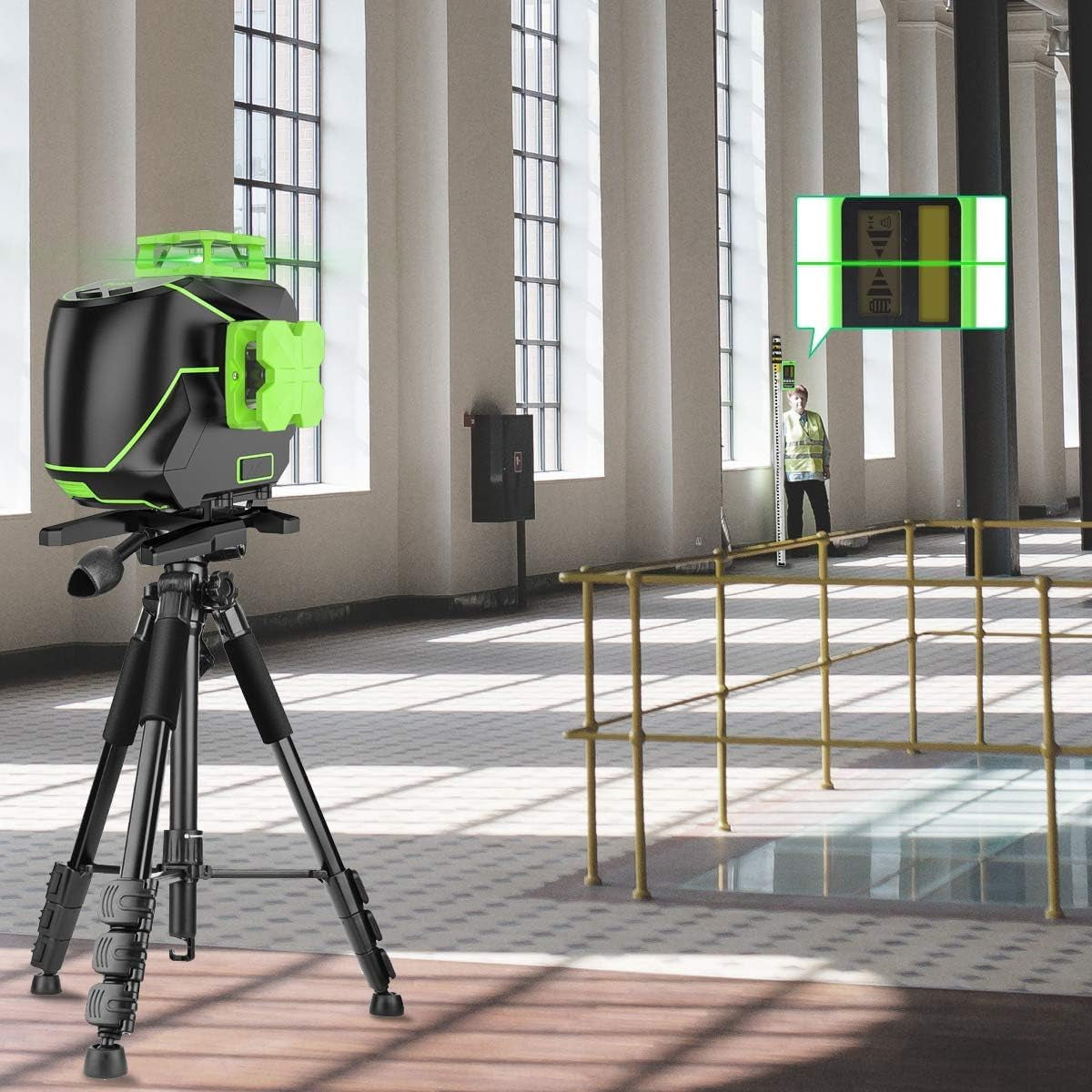 Laser Level 4 X 360° 16 Lines Self-Leveling Alignment Laser Tool with Pulse Mode for Construction and Picture Hanging, Magnetic Bracket, Lifting Base, Li-Ion Battery or 4 AA Batteries - S04CG-L