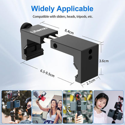ST-02S Aluminum Phone Tripod Mount W Cold Shoe Mount, Support Vertical and Horizontal, Universal Metal Adjustable Clamp for Iphone 12 11 Pro Xs X Max 8 7 plus Samsung Android Smartphones