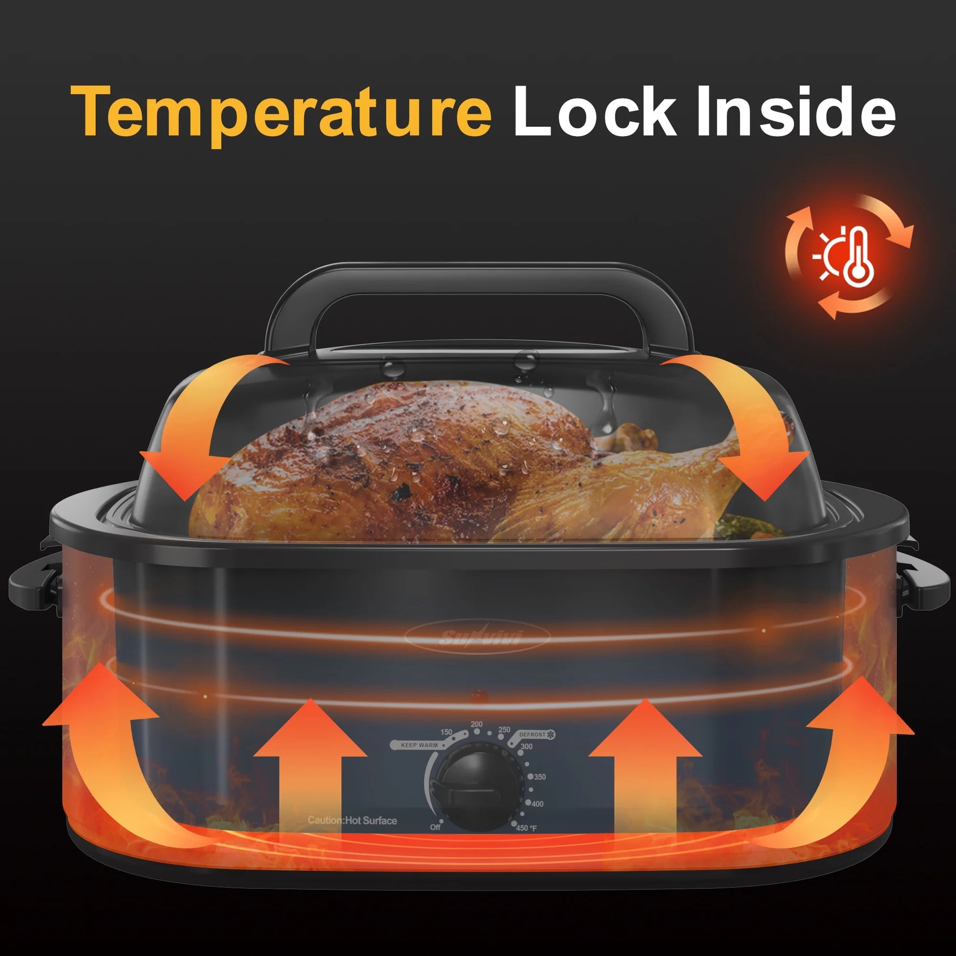 24 Quart Electric Turkey Roaster Oven with Visible Glass Lid,Removable Pan & Rack, Stainless Steel,Blue