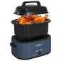 24 Quart Electric Turkey Roaster Oven with Visible Glass Lid,Removable Pan & Rack, Stainless Steel,Blue