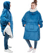 Sherpa Wearable Blanket Hoodie Women Men, Oversized Hoodie Sweatshirt Blanket, Thick Sweater Blanket Neck Warmer, Fleece Hood Hug Sleep Pod Adult, Cozy Warm Plush Gift Idea Mom Wife, Teal Blue