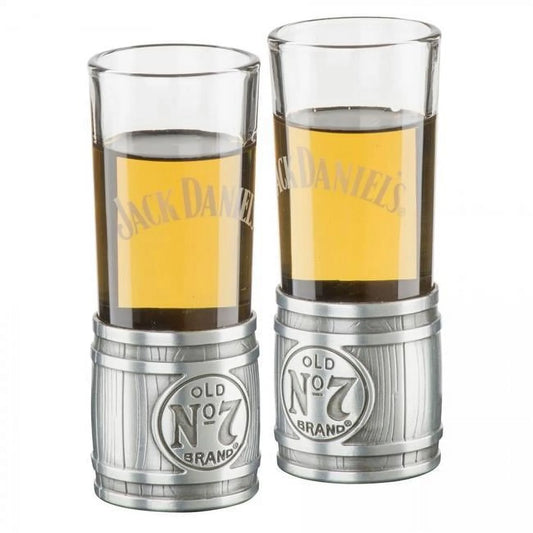 Metal Barrel Shooter Set (2) Glass/Metal Shot Glass Whiskey Bar