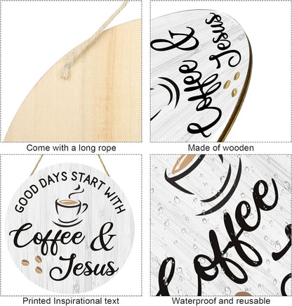 Coffee Bar Decor Cafe Accessories, Coffee and Jesus Signs for Cafe Decor, 12'' X 12'' (White Good Days Start with Jesus)
