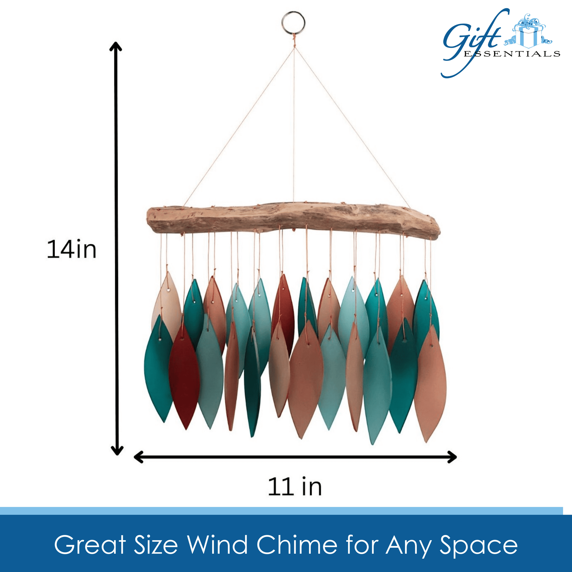Blue Handworks Wind Chimes Coral and Teal Glass Wind Chime Garden Decor