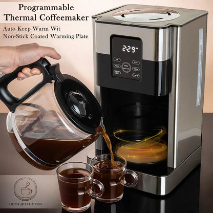 12-Cup Drip Coffee Maker with Lcd Touch Display, Programmable Coffee Pot Machine, Borosilicate Glass Carafe, Anti-Drip System, Stainless Steel & Black Electric Coffee Maker