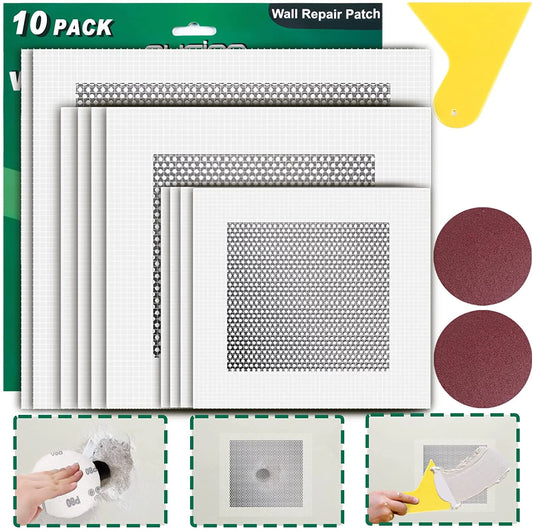 10 Pack Drywall Repair Patches Kit, 4/6/8Inch, Aluminum Self-Adhesive Mesh Gray