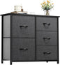 Dresser for Bedroom with 5 Drawers, Wide Bedroom Fabric Dresser with Storage Bins, Clothes Cabinet for Bedroom, Living Room, Hallway, Black Grey
