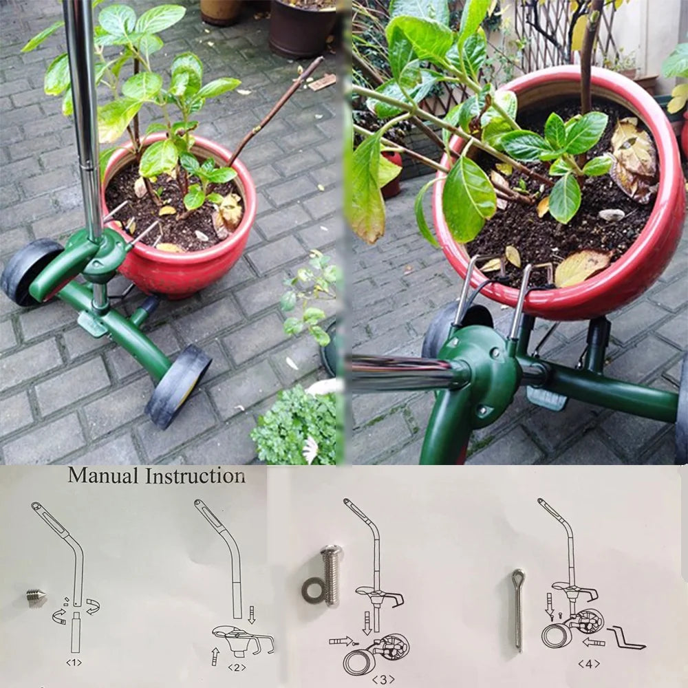 Potted Plant Mover Dolly Green with Rubber Flat Free round Wheels Stainless Steel Garden Pot Mover for Flower Trees