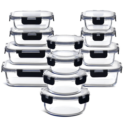 24Pc Glass Food Storage Containers with Lids, Airtight Glass Meal Prep Containers, Oven, Microwave & Freezer Safe Glass Storage Containers