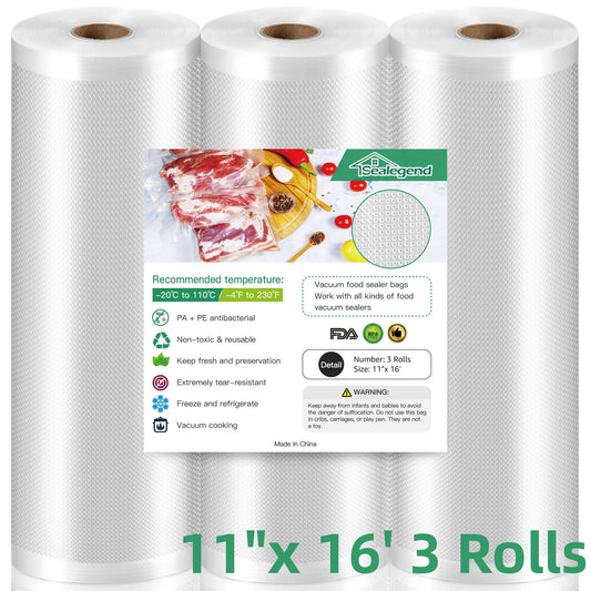 Vacuum Sealer Bags for Food Saver,11"X 16' 3 Rolls,Food Saver Bags,Vacuum Seal Bags for Food, Food Saver Bags for Sealer