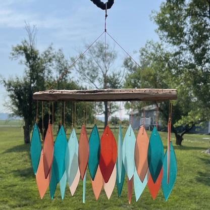 Blue Handworks Wind Chimes Coral and Teal Glass Wind Chime Garden Decor