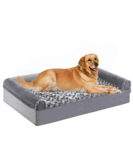 Orthopedic Dog Beds Medium Large Sized Dog, Waterproof Memory Foam Pet Bed with Sides, Non-Slip Bottom Pet Bed with Washable Removable Cover, Grey