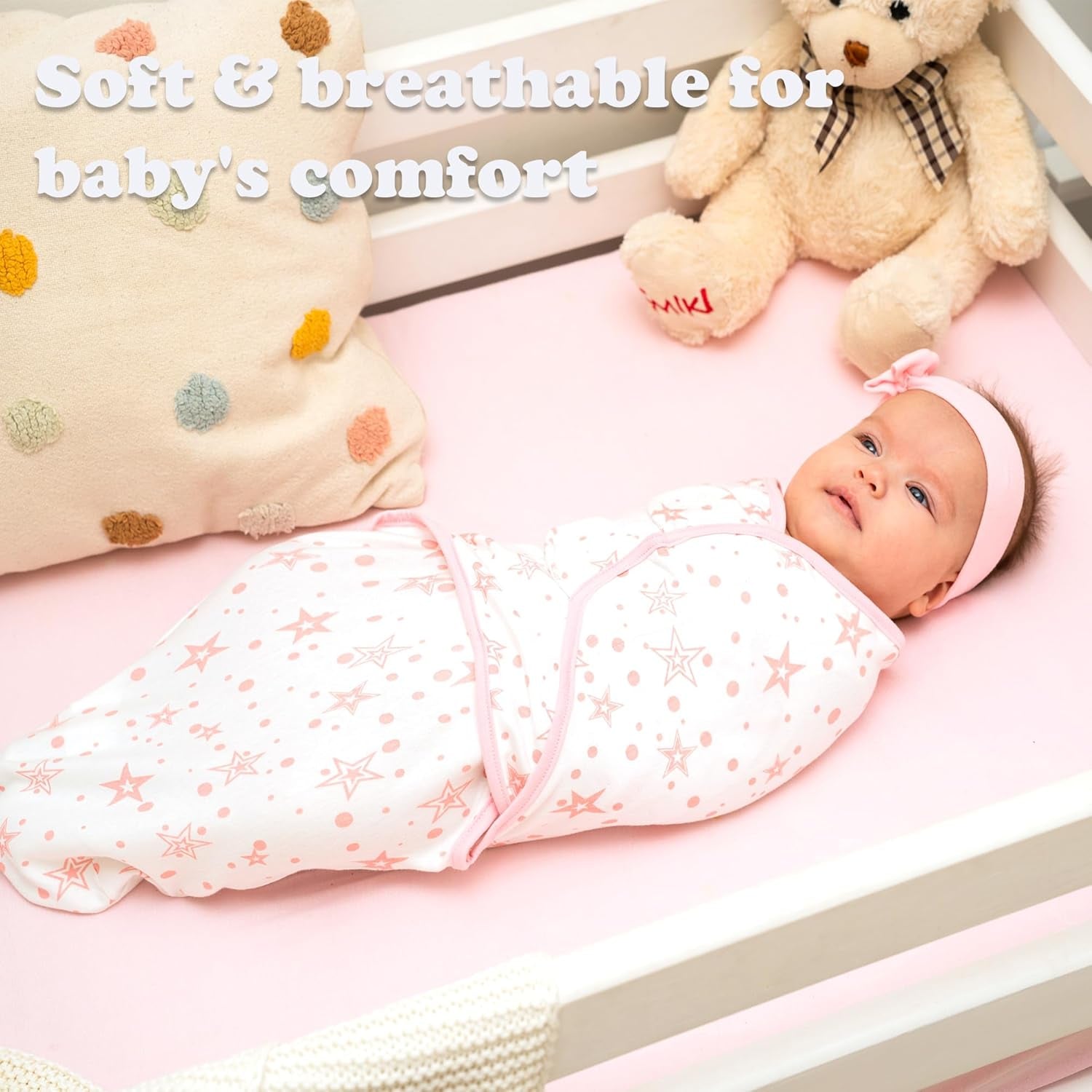 Swaddles for Newborns – 3-Pack Infant Swaddles 0-3 Months – Adjustable Swaddle Sleep Sack – Soft Organic Cotton Baby Wrap for Safe & Cozy Sleep (Rose Pink)