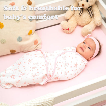 Swaddles for Newborns – 3-Pack Infant Swaddles 0-3 Months – Adjustable Swaddle Sleep Sack – Soft Organic Cotton Baby Wrap for Safe & Cozy Sleep (Rose Pink)