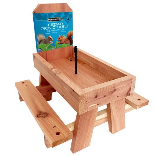 Red Cedar Picnic Table Squirrel Feeder, Holds Corn, Nuts and Seeds, 1 Table, 9"X10"X9"