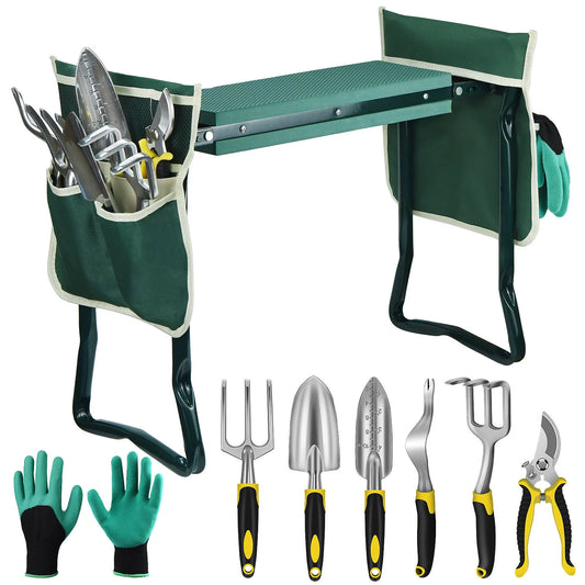 Garden Kneeler Seat Garden Stool Foldable Heavy Duty Garden Bench with EVA Foam Kneeling Pad, Garden Tools, Gardening Gloves and Tools Bag, Gardening Gifts for Women/Mother and Men