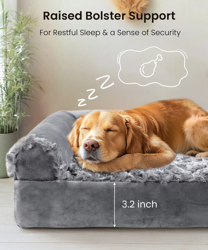 Orthopedic Dog Beds Medium Large Sized Dog, Waterproof Memory Foam Pet Bed with Sides, Non-Slip Bottom Pet Bed with Washable Removable Cover, Grey